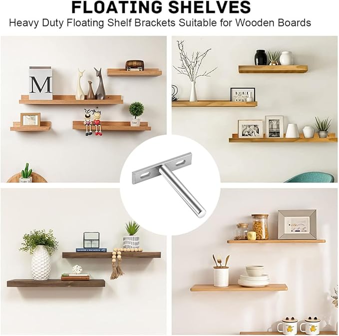 Floating Shelf Bracket Hidden Shelf Supports Brackets 4PCS Heavy Duty Concealed Blind Shelf Support Wall Mounted Brackets with Mounting Screws for Floating Wood Shelves (3 inch)