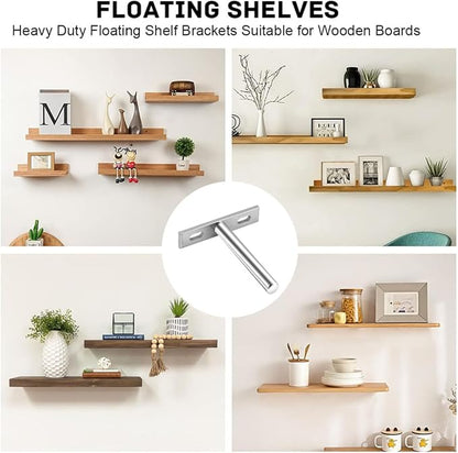 Floating Shelf Bracket Hidden Shelf Supports Brackets 4PCS Heavy Duty Concealed Blind Shelf Support Wall Mounted Brackets with Mounting Screws for Floating Wood Shelves (3 inch)