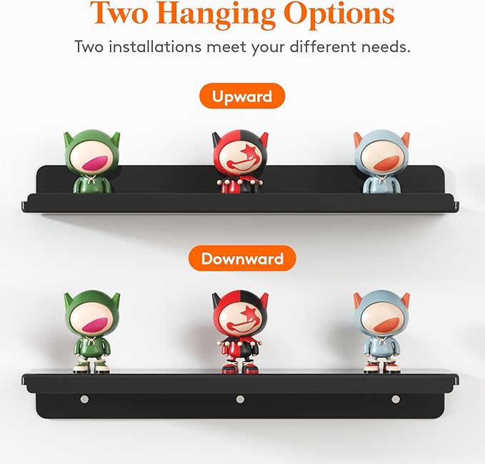 Lifewit Floating Shelves for Bathroom, 15" Clear Wall Organizer for Makeup, Perfume, Figures, Photo, Decor Shelf for Nursery, Living Room, Bedroom, Kitchen, Over Toilet Storage Rack, Black, 4 Pack
