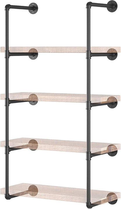 Yuanshikj 2Pc (56" Tall 12" deep,3/4") Industrial Wall Mount Iron Pipe Shelf Shelves Shelving Bracket Vintage Retro Black DIY Bookshelf Storage Office Room Kitchen (5Tier Hardware Only)
