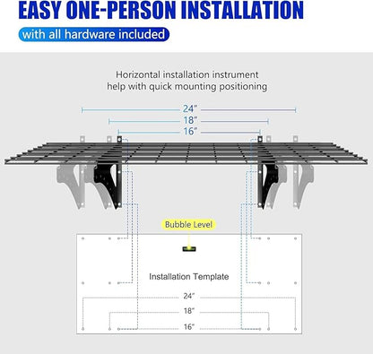 4Pack 2x6ft Garage Shelving Wall Mounted, 2400 Lbs Heavy Duty Garage Wall Shelving Storage Shelves for Basement, Laundry Room, Heavy Duty Floating Shelves Holds Up to(Black), 70.86" x 23.6"