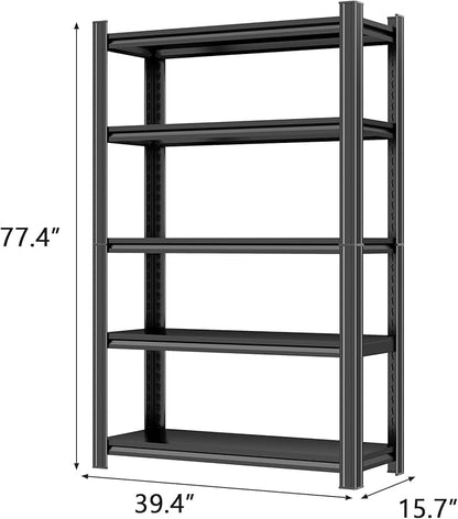 Metal Garage Shelving Unit, Heavy Duty Adjustable Storage Shelves, Steel Shelving, 3000 lbs Capacity Shelves for Heavy Tools and Equipment, 5 Tier, 39.4" Wx 15.7" Dx 77.4" H