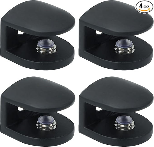 Alise Glass Shelf Bracket,4 Pcs Clamp Brackets Wall Clamps for 6-10mm Thick Shelves,SUS304 Stainless Steel Clip Brackets Holder Support for Walls,Wine Cabinet Board,Glass Display Case,Black
