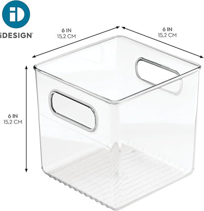 iDesign Pantry Storage Bins with Handles - Cube Organizer Bins for Cabinets or Fridge - Set of 4 - Clear