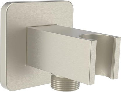 Aquaiaw Wall Supply Elbow with Flange, Tapered 1/2 NPT Female Inlet, Solid Brass Wall Union with Handshower Holder, Square Wall Supply Elbow with Hand Shower bracket, PVD Brushed Nickel, G1/2 Outlet