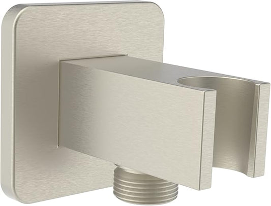 Aquaiaw Wall Supply Elbow with Flange, Tapered 1/2 NPT Female Inlet, Solid Brass Wall Union with Handshower Holder, Square Wall Supply Elbow with Hand Shower bracket, PVD Brushed Nickel, G1/2 Outlet