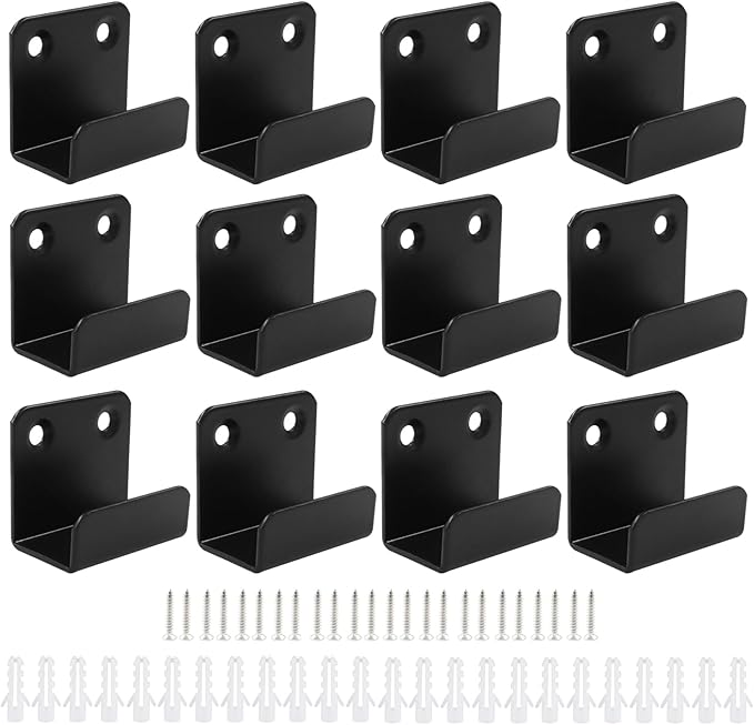 12 Pack Tile Display Wall Hanger Fastener, Stainless Steel Wall Mount Brackets Hook with 20mm Inner Width Heavy Duty Tile Hangers for Ceramic Tile Display (Black)