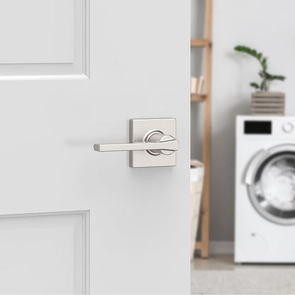 Kwikset Casey Interior Door Handle, Satin Nickel | Passage Lever | 4-Pack | Microban Protection | For Closet & Hallway