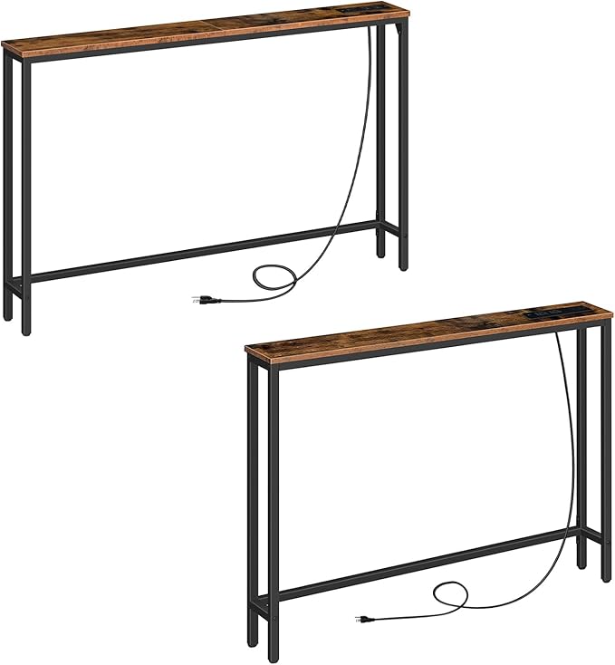 HOOBRO Skinny Console Table with Power Outlets and USB Ports, Table with Charging Station and 39.4" Skinny Console Table, for Entryway, Hallway, Foyer, Rustic Brown BF15XG01G1-BF51UXG01