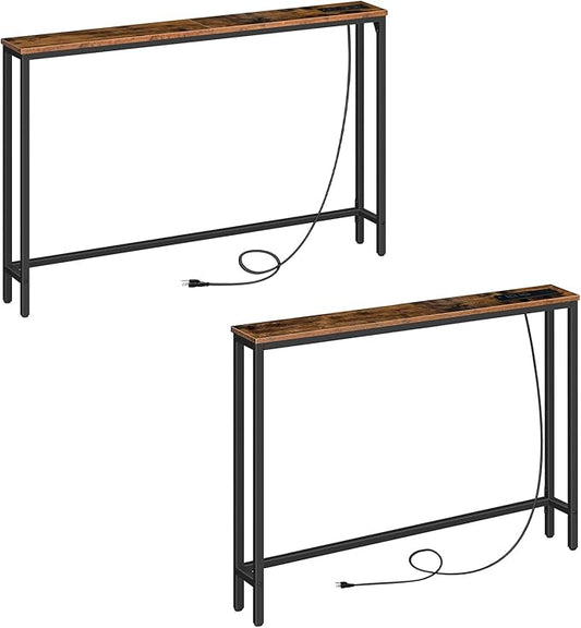 HOOBRO Skinny Console Table with Power Outlets and USB Ports, Table with Charging Station and 39.4" Skinny Console Table, for Entryway, Hallway, Foyer, Rustic Brown BF15XG01G1-BF51UXG01