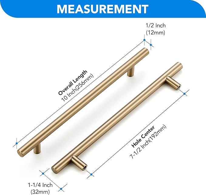Champagne Bronze Cabinet Handles 7-1/2 Inch Hole Center Stainless Steel Drawer Pulls for Cabinets, Dresser, Bathroom 20 Pack