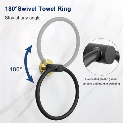NearMoon Bath Towel Ring, Bathroom Hardware Accessories-Thicken Stainless Steel Hand Towel Holder for Bathroom, Modern Round Towel Hanger Wall Mounted (Black and Gold, 1 Pack)