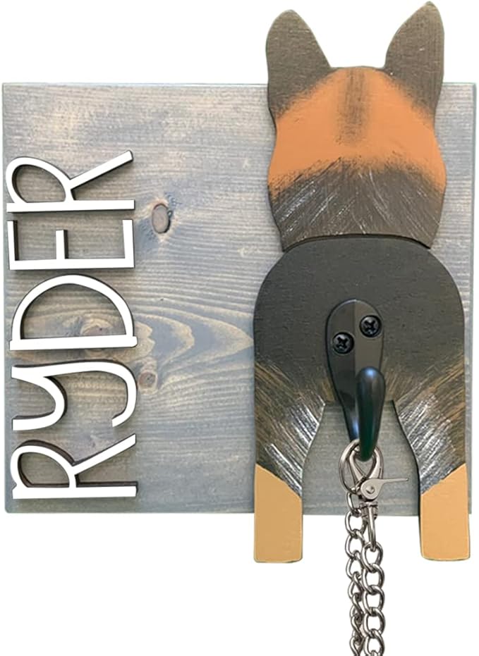 Personalized Dog Leash Holder for Wall Custom Name, Wooden Dog Butt Leash Hook, Decorative Key Rack Hooks Hanger for Entryway, Hallway, Farmhouse Dog Items Storage Organizer (1 Dog (5.7"x9"))