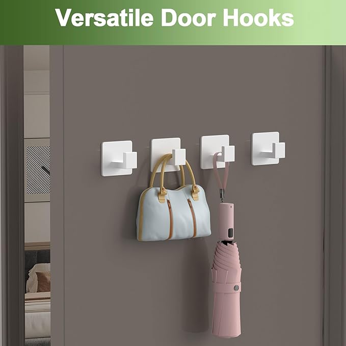 Adhesive Shower Hooks, Towel Hooks for Hanging Robe, Coat, Hat, Loofah, Heavy Duty Wall Hooks Stick on Bathroom, Kitchen and Office (2 Pack, White)