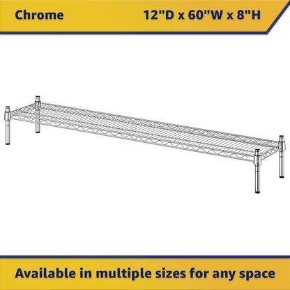 12" x 60" x 8" Chrome Wire Storage Shelf, Dunnage Rack, Commercial 1 Tier Small Shelf
