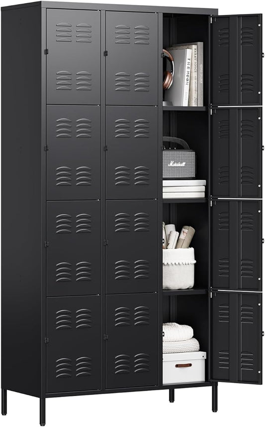 Letaya Metal Lockers for Employees-12 Door Storage Locker with Shelves and Lockable Steel Cabinet for School,Gym,Office,Staff (Black, 12 Door)