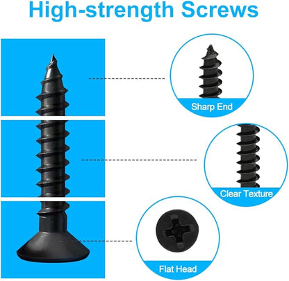18 Black L Brackets, Stainless Steel Corner Brace for Wood & Metal, Right Angle Bracket for Furniture & Cabinet with 72 Screws (1.57 x 1.57 inch)