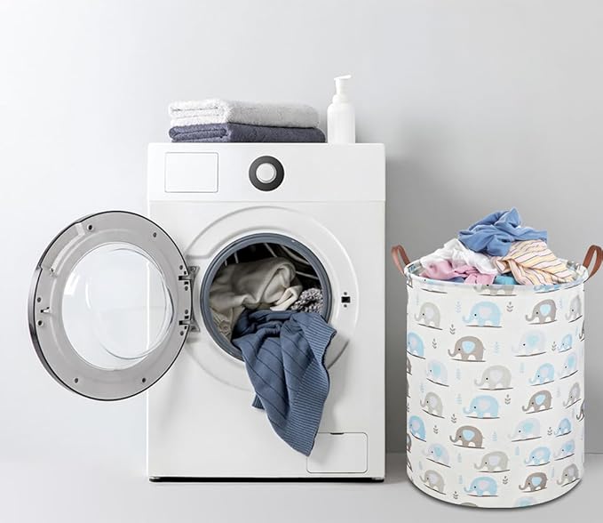 Laundry Hamper, Elephant laundry Basket, Nursery Hamper, Waterproof Storage Bin for Bedroom, Clothes Organizer Basket, Room Decor(Blue Elephant)