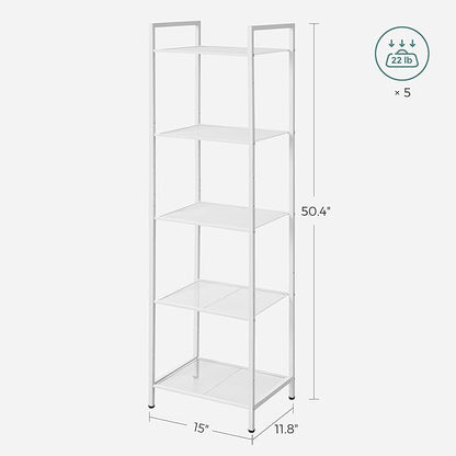 SONGMICS 5-Tier Storage Rack, Bathroom Shelf, Extendable Plant Stand with Adjustable Shelf, for Bathroom, Living Room, Balcony, Kitchen, White UBSC035W01