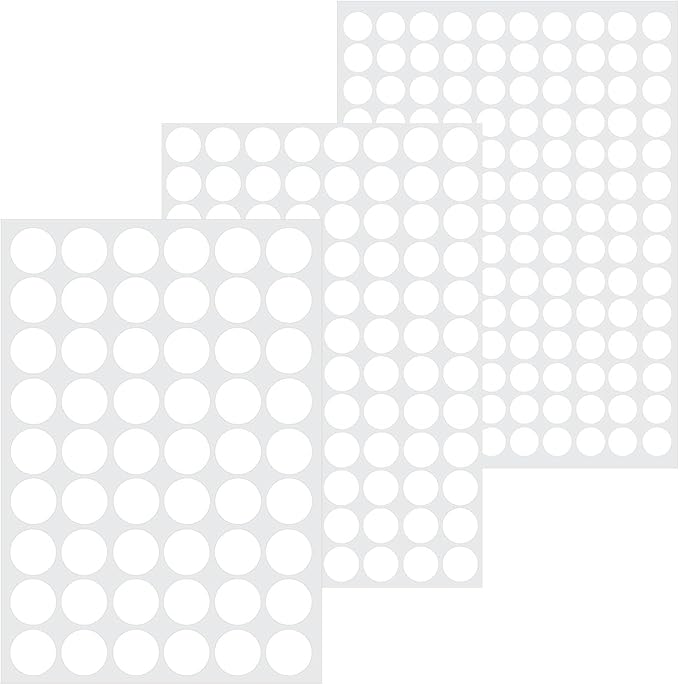 3 Sheets 290 Pcs Screw Hole Cover Stickers, 12 mm/15 mm/21 mm White Screw Covers Self-Adhesive Caps Wood Stickers for Furniture (White)