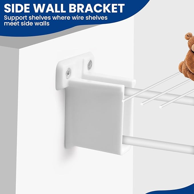 12 Pcs Wire Shelf End Bracket, Heavy Duty Wall Mount White Plastic Closet Shelves Brackets for Shelves Closet (Fasteners Included)
