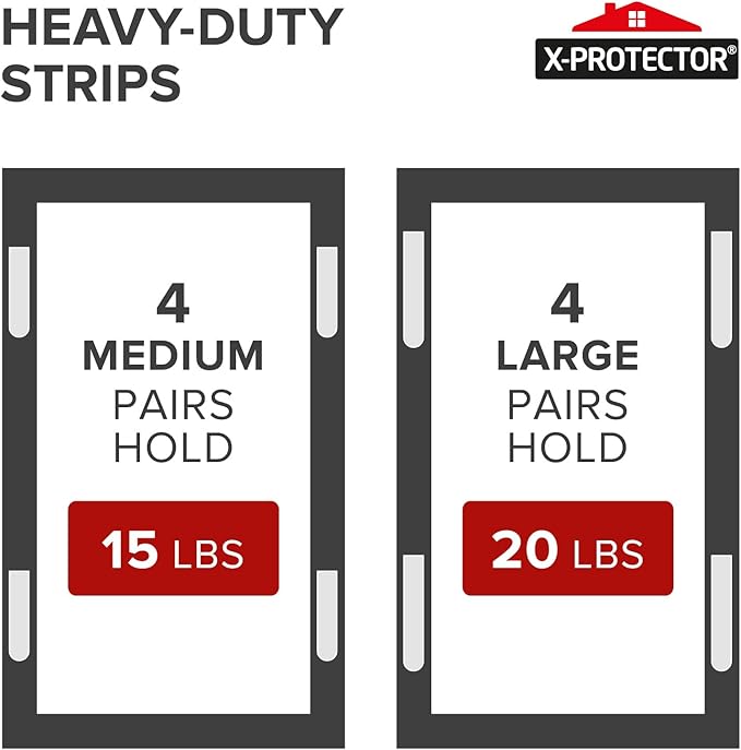 X-Protector Picture Hanging Strips - 28 Pairs Damage Free Picture Hangers - Self Adhesive Wall Hangers Without Nails - Heavy Duty Wall Hanging Strips - Walls Sticky for Hanging Up to 20 LBS (Size M+L)