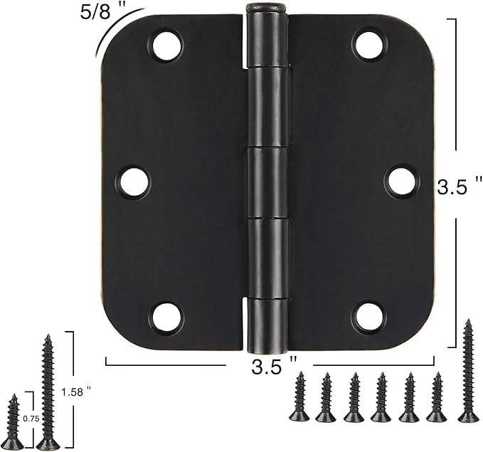 JIW 18 Pack Matte Black Door Hinges 3.5 Inch Rounded 5/8" Radius Corners Flat Iron Interior Hinges 3 1/2" Residential Standard Hardware for Bedroom Bathroom Indoor Doors Home Essentials