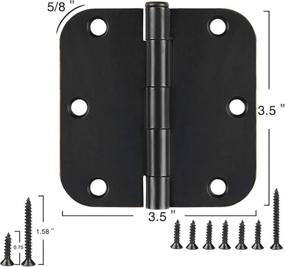 JIW 18 Pack Matte Black Door Hinges 3.5 Inch Rounded 5/8" Radius Corners Flat Iron Interior Hinges 3 1/2" Residential Standard Hardware for Bedroom Bathroom Indoor Doors Home Essentials