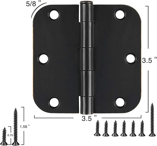 3 Pack Matte Black Door Hinges 3.5" x 3 1/2 Interior Round Door Hinge 3 ½",5/8" Radius Flat Finished Iron Standard Residential Structures Hardware for Backyard shed/Basement Access/Garage Side Door