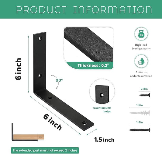 Shelf Brackets 8 Inch Wall L Brackets 8PCS Heavy Duty for Shelves Metal White Rustic Industrial Brackets for DIY Opening Shelves Project Hardware Included