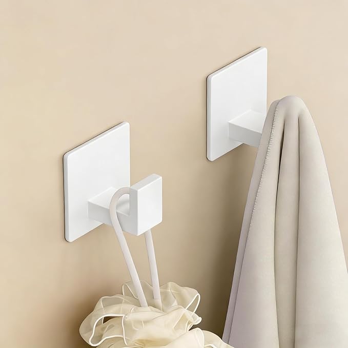 VAEHOLD Wall Towel Hooks, Heavy Duty Sticky Holder Waterproof Towel Hooks for Hanging Coat, Clothes, Closet Hook Wall Mount for Kitchen (White, 2 Pack)