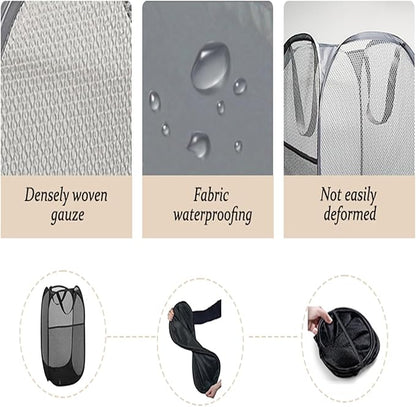 The upgraded pop-up laundry basket features a breathable side pocket mesh design, making it ideal for rooms, apartments, dormitories, travel, business trips, and children's storage(2, Gray)