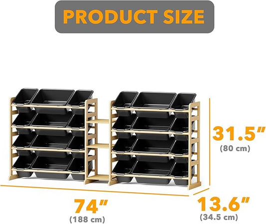 SpaceAid Large Toy Storage Organizer with 24 Bins and 3 Shelves, Toy Organizers Storage Bookshelf, Kids Bin Shelf Box Bookcase for Bedroom Playroom Organization Room Decor, True Black