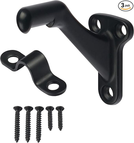 3 Pack Matte Black handrail Bracket,Handrail Stair Brackets 3" Heavy Duty Support Hardware Stairways, Home or Office Staircase Hand Rail Bracket with Screws,Easy Installation Railing Bracket