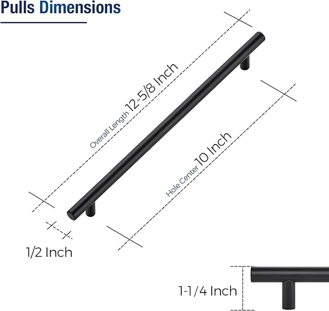 JOY DECOR 20 Pack Cabinet Handles, Black Cabinet Pulls, 10 in Hole Center Kitchen Hardware, Stainless Steel T Bar Handles for Dresser Drawers