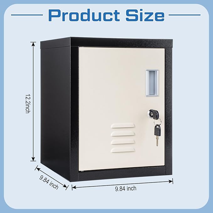 Suzile Lockable Storage Cabinet Metal Lockable Steel Storage Cabinet Organizer Lockers for Employees Vertical Metal Cabinets End Side Table Steel Bedside with Shelf(Black Beige)