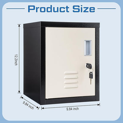 Suzile Lockable Storage Cabinet Metal Lockable Steel Storage Cabinet Organizer Lockers for Employees Vertical Metal Cabinets End Side Table Steel Bedside with Shelf(Black Beige)