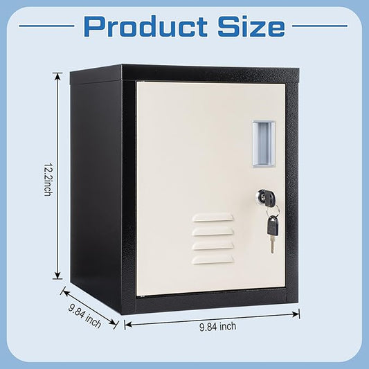 Suzile Lockable Storage Cabinet Metal Lockable Steel Storage Cabinet Organizer Lockers for Employees Vertical Metal Cabinets End Side Table Steel Bedside with Shelf(Black Beige)