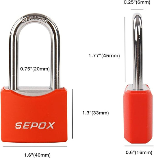 SEPOX® 1-9/16" All-Weather Outdoor Padlocks Keyed Alike, 1-5/8" Long Shackle, Solid Steel Lock, Heavy-Duty&Red Cover, Compact Design for Gate Fence Cabinet Toolbox School Gym Locker with 2pcs Same Key