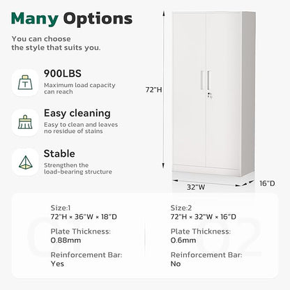 Greenvelly Metal Lockable Storage Cabinet, 72” Storage Cabinet with 2 Doors and 4 Adjustable Shelves for Office, Home, Garage, Pantry (Assembly Required, White)