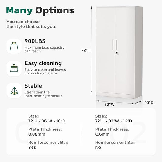 Greenvelly Metal Lockable Storage Cabinet, 72” Storage Cabinet with 2 Doors and 4 Adjustable Shelves for Office, Home, Garage, Pantry (Assembly Required, White)
