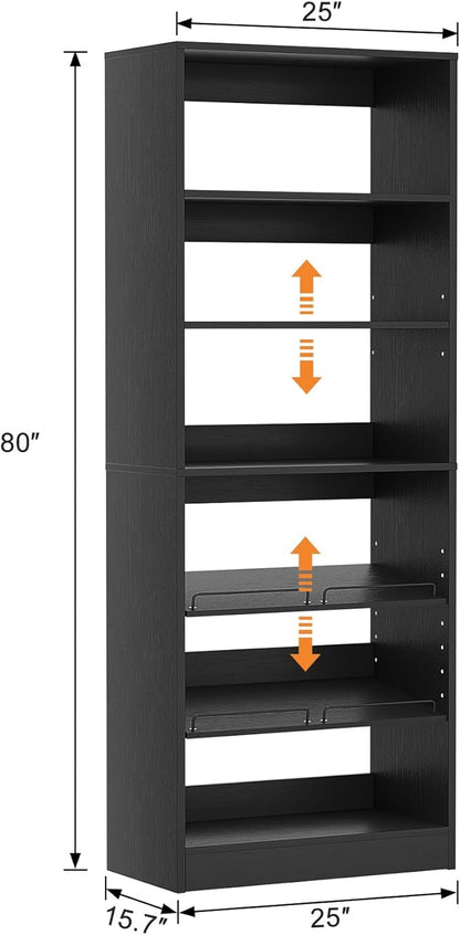 Unikito Closet System, 25 Inch Freestanding Closets Shoe Organizer, Standalone Wood Shoe Shelves, Heavy Duty Walk in Closet Tower for Bedroom, Mudroom and Entryway, 25" W x 16" D x 80" H, Black