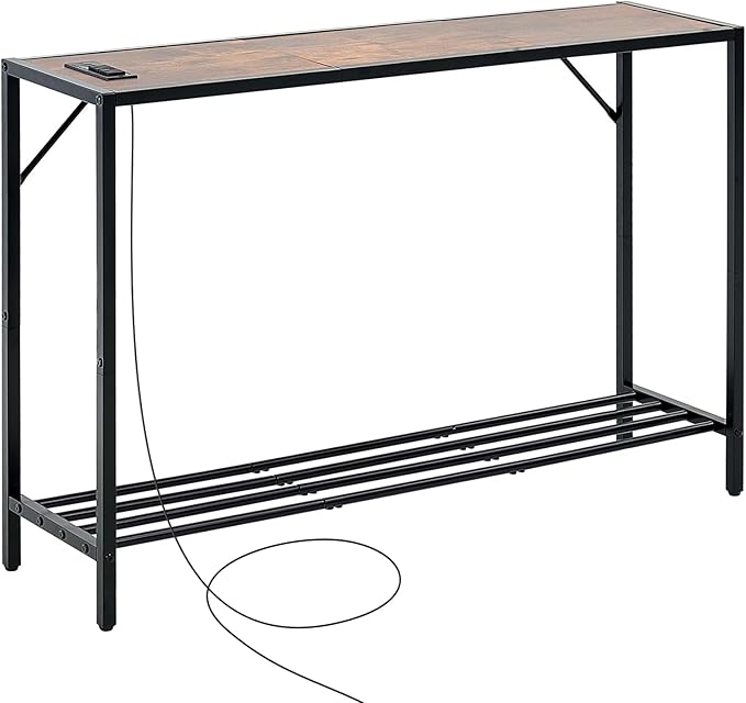 VEVOR Narrow Console Table, 41.7" Behind Couch Shelf with Power Outlets, 2-Tier Long Entryway Shelf, Sofa Table with Metal Frame and Charge Station, for Entryway, Hallway, Living Room