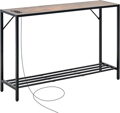 VEVOR Narrow Console Table, 41.7" Behind Couch Shelf with Power Outlets, 2-Tier Long Entryway Shelf, Sofa Table with Metal Frame and Charge Station, for Entryway, Hallway, Living Room