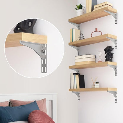 8 Pcs Tap-in Shelf Brackets, 12 Inches Adjustable Shelf Track Brackets for Single Track Twin Track System Closet, Bookshelf, Spice Rack (Silver)
