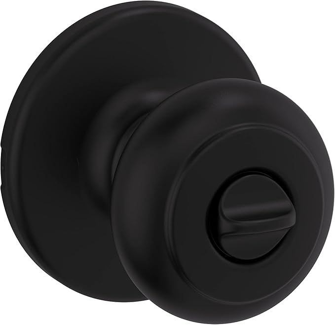 Kwikset Cove Interior Privacy Door Knob with Lock, Door Handle For Bathroom and Bedroom, Matte Black Keyless Turn Lock Doorknob