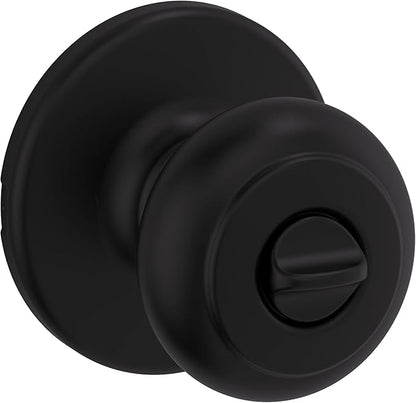 Kwikset Cove Interior Privacy Door Knob with Lock, Door Handle for Bathroom and Bedroom, Matte Black Keyless Turn Lock Doorknob (Pack of 4)