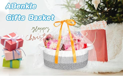 ABenkle Small Woven Easter Basket with Handle, 12x8x5 inches, Durable Storage Basket, Gift Wrap Ready with Ribbon