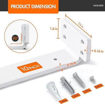 VANCASTLE Shelf Bracket, Floating Shelf Bracket 10 Inch , 6 Pack Heavy Duty Shelf Brackets, Metal Wall Shelf Brackets with 1/5 Inch Thick and Holds 160+lb, Brackets for Wood Shelves，White
