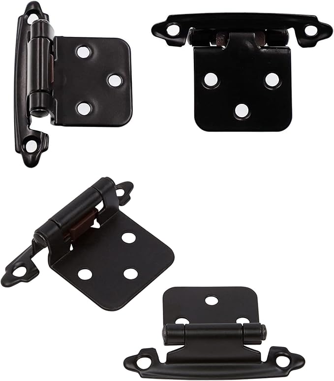 Decobasics 1/2" Overlay Matte Black Cabinet Hinges (10 Pair -20 Pcs) Self Closing Bath & Kitchen Cabinet Hinges Black Flush Mount w/Door Bumpers & Upgraded Screws